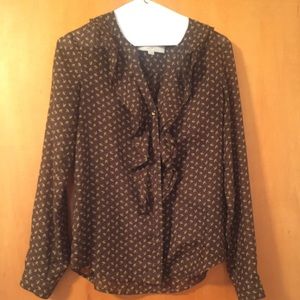 LOFT long sleeve, ruffle button down blouse